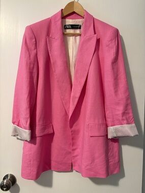 Zara Bright Pink Linen Oversized Blazer